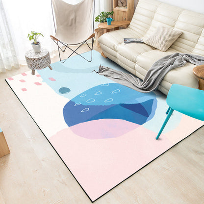 Skorter | Blue and Pink Bedroom Rug Novelty Color Block Watercolor Painting Pattern Area Rug Polyester Washable Carpet