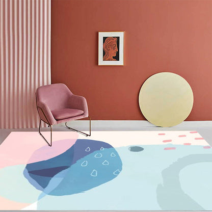 Skorter | Blue and Pink Bedroom Rug Novelty Color Block Watercolor Painting Pattern Area Rug Polyester Washable Carpet