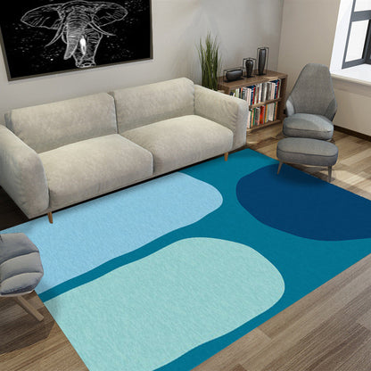 Skorter | Blue Bedroom Rug Novelty Color Box Pattern Rug Polyester Machine Washable Rug