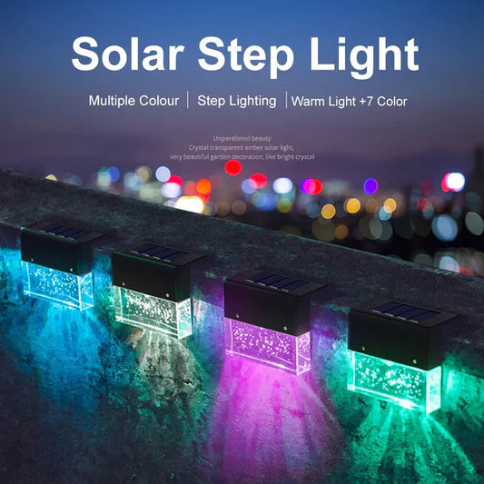 Skorter | Solar Deck Lights 4 Piece Set, Solar Step Lights Outdoor, Warm White/Color Changing Solar Fence Light for Terrace Garden Yard