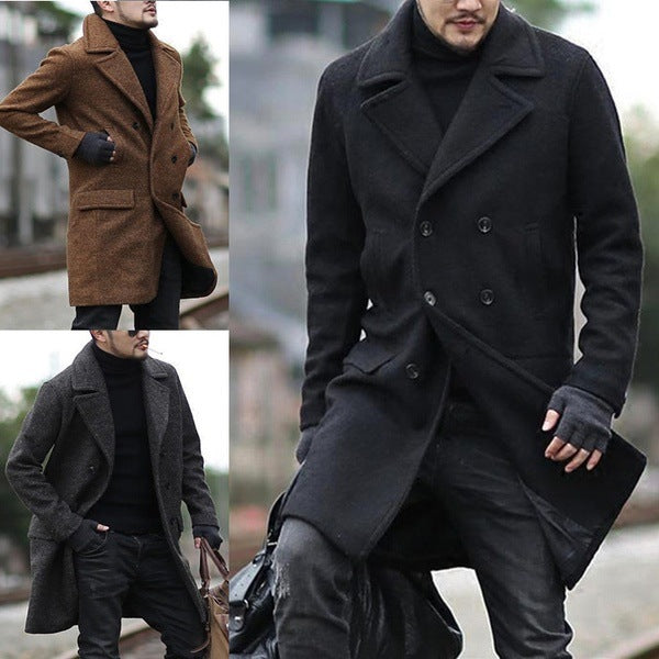 Men's stylish wool coat with double button row and wide lapels Skorter