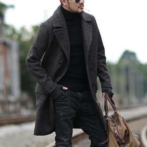 Men's stylish wool coat with double button row and wide lapels Skorter