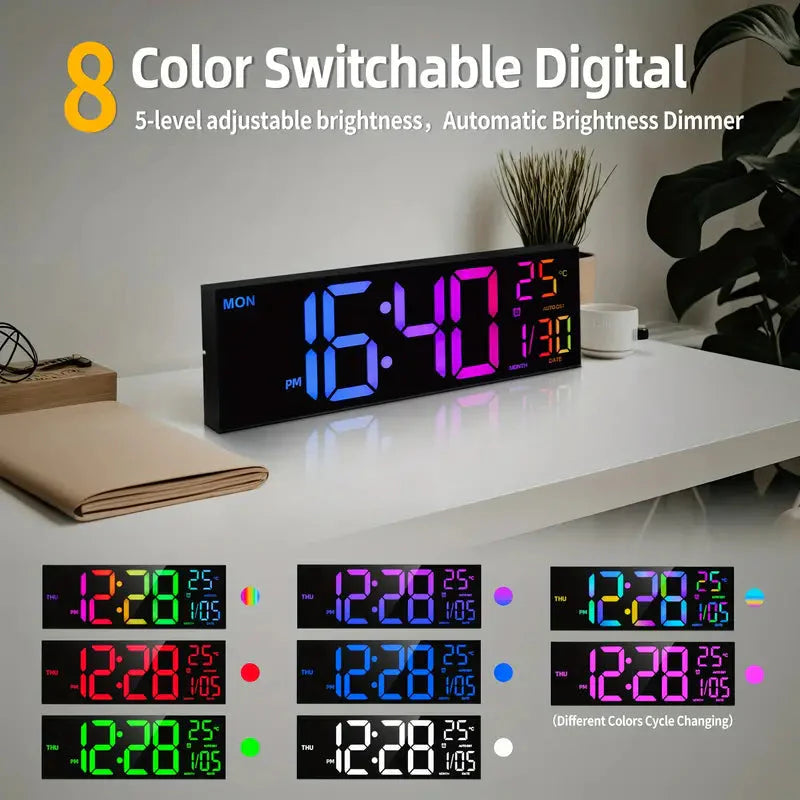Skorter | 16.2" Large Display Digital Color Changing Wall Clock with Built-in Night Light