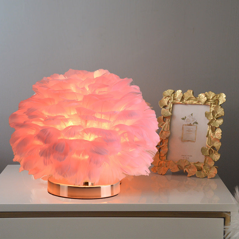 Skorter | Luxury Feather Table Lamp Bedroom or Nightstand Light