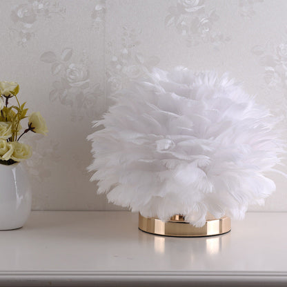 Skorter | Luxury Feather Table Lamp Bedroom or Nightstand Light