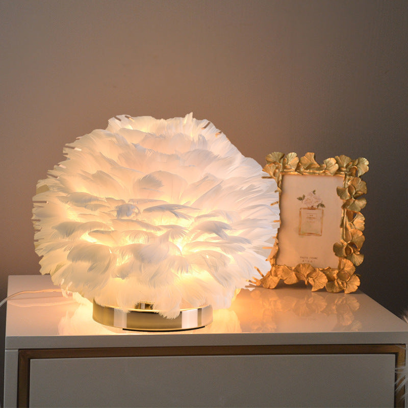 Skorter | Luxury Feather Table Lamp Bedroom or Nightstand Light