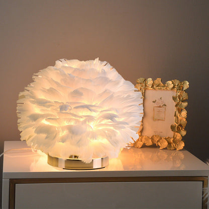 Skorter | Luxury Feather Table Lamp Bedroom or Nightstand Light