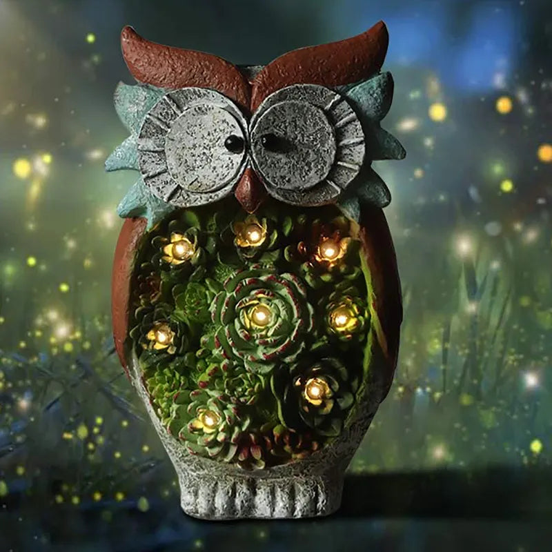Skorter | Solar Lantern Owl with LED – Decorative Garden Light with Succulents for Terrace & Garden