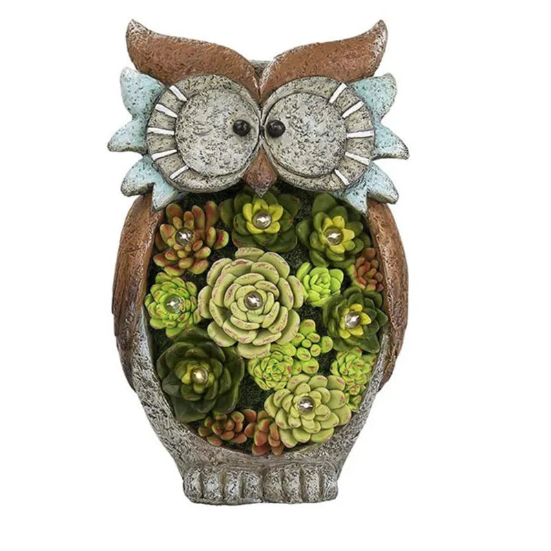 Skorter | Solar Lantern Owl with LED – Decorative Garden Light with Succulents for Terrace & Garden