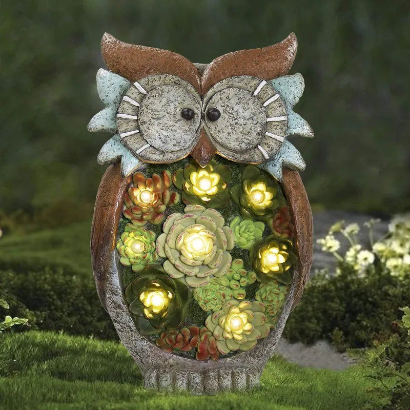 Skorter | Solar Lantern Owl with LED – Decorative Garden Light with Succulents for Terrace & Garden
