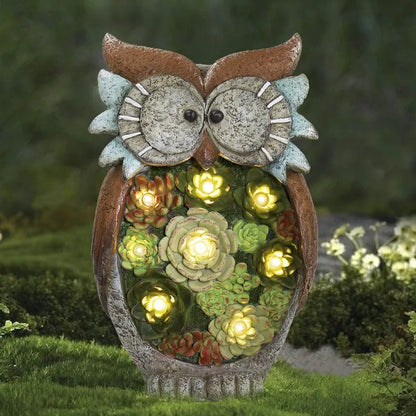 Skorter | Solar Lantern Owl with LED – Decorative Garden Light with Succulents for Terrace & Garden
