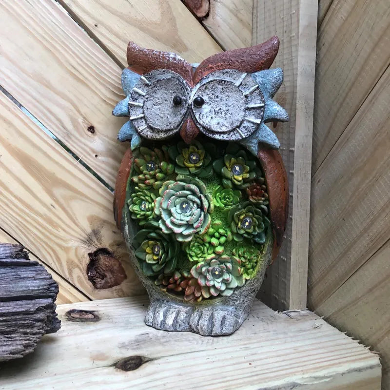 Skorter | Solar Lantern Owl with LED – Decorative Garden Light with Succulents for Terrace & Garden