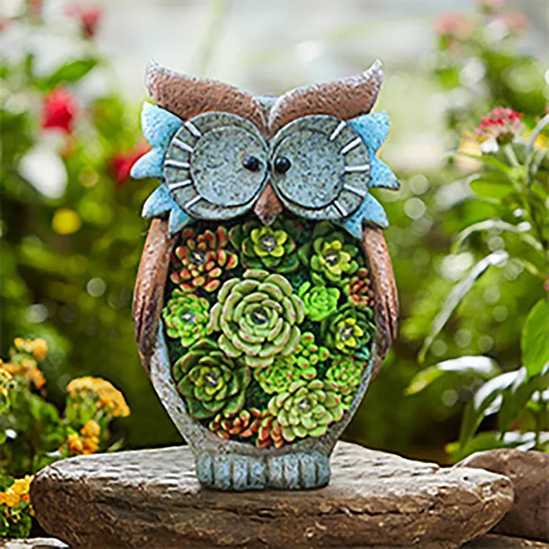 Skorter | Solar Lantern Owl with LED – Decorative Garden Light with Succulents for Terrace & Garden