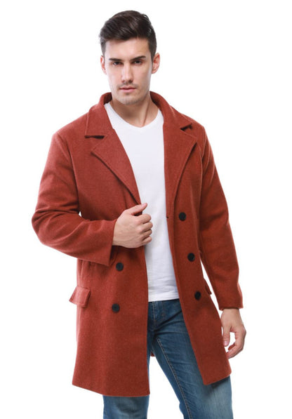 Men's stylish wool coat with double button row and wide lapels Skorter