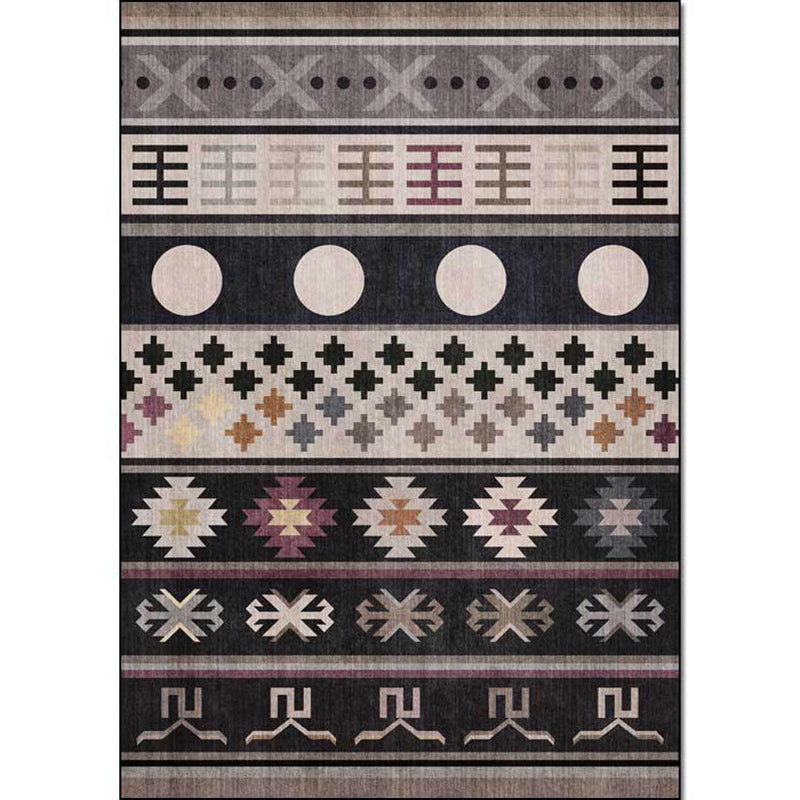 Skorter | Black Southwestern Rug Polyester Tribal Pattern Rug Washable Non-Slip Backing Rug for Living Room
