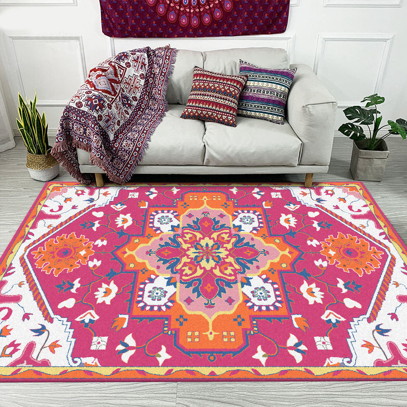 Skorter | Colorful Bedroom Rug Moroccan Medallion Floral Pattern Area Rug Polyester Non-Slip Stain-Resistant Rug