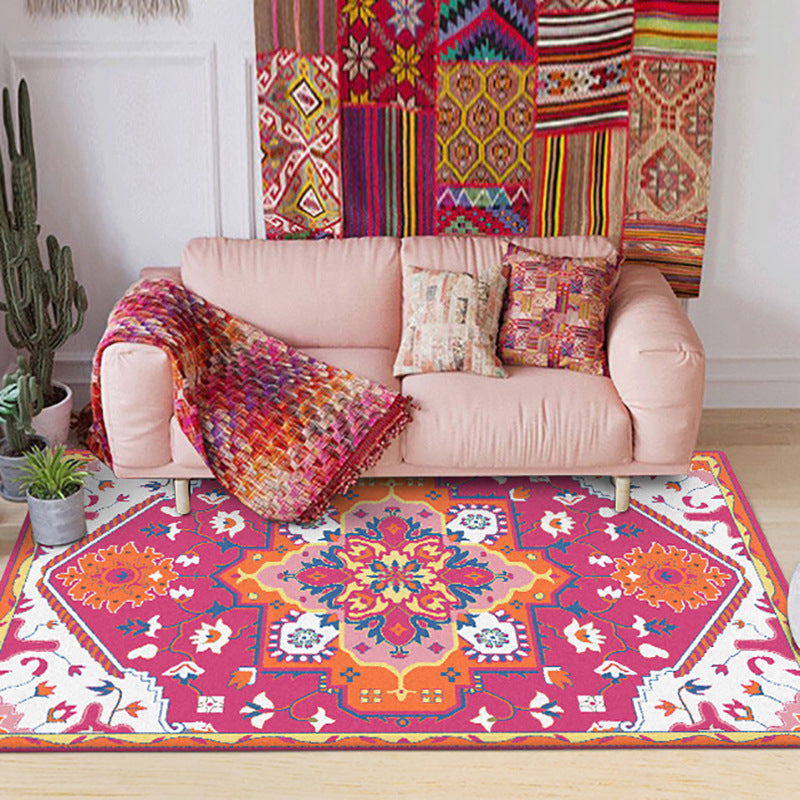 Skorter | Colorful Bedroom Rug Moroccan Medallion Floral Pattern Area Rug Polyester Non-Slip Stain-Resistant Rug