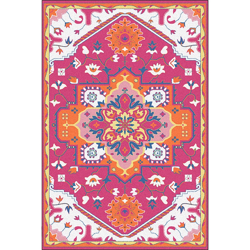 Skorter | Colorful Bedroom Rug Moroccan Medallion Floral Pattern Area Rug Polyester Non-Slip Stain-Resistant Rug