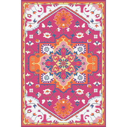 Skorter | Colorful Bedroom Rug Moroccan Medallion Floral Pattern Area Rug Polyester Non-Slip Stain-Resistant Rug
