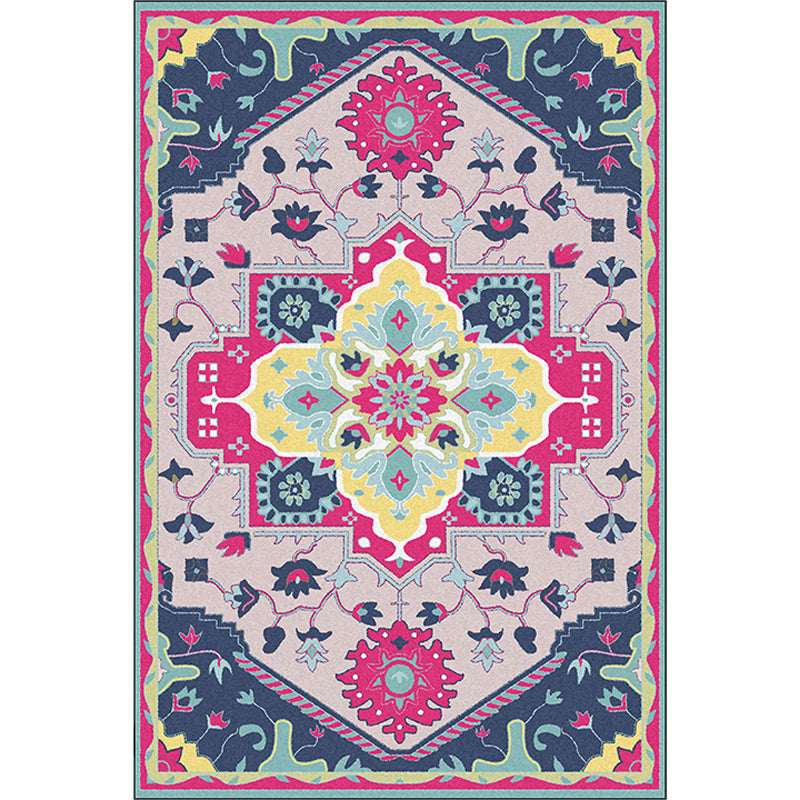 Skorter | Colorful Bedroom Rug Moroccan Medallion Floral Pattern Area Rug Polyester Non-Slip Stain-Resistant Rug