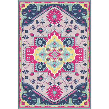 Skorter | Colorful Bedroom Rug Moroccan Medallion Floral Pattern Area Rug Polyester Non-Slip Stain-Resistant Rug