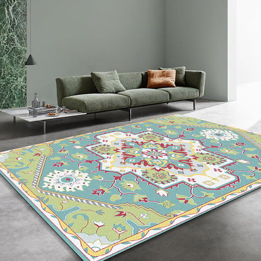 Skorter | Colorful Bedroom Rug Moroccan Medallion Floral Pattern Area Rug Polyester Non-Slip Stain-Resistant Rug