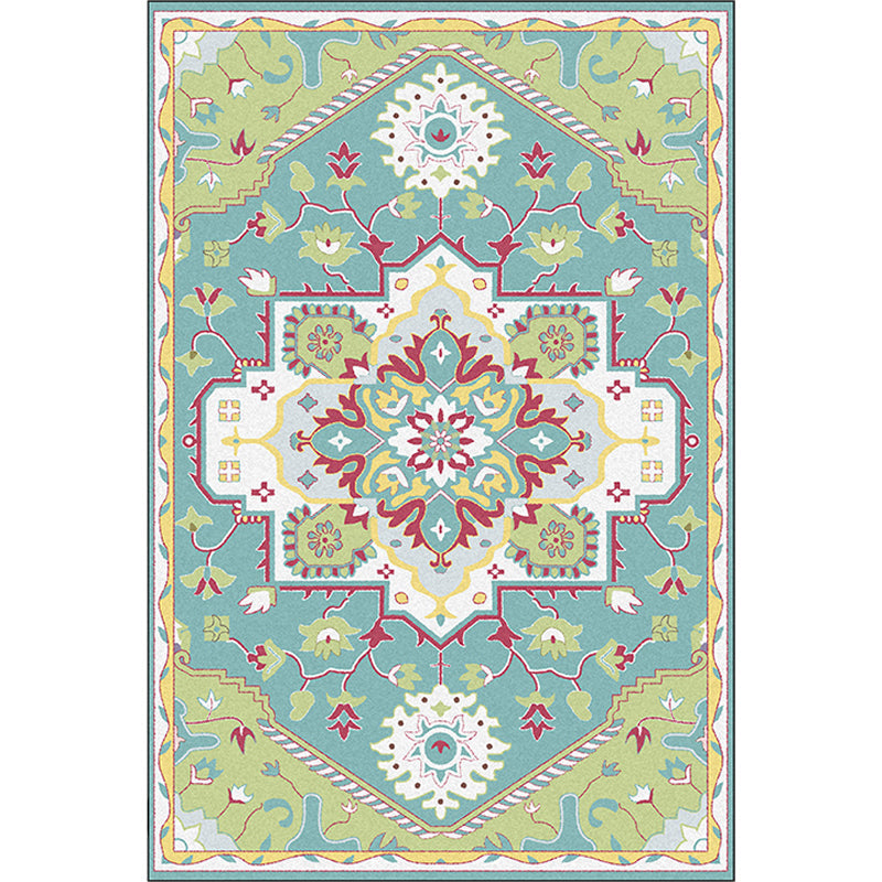 Skorter | Colorful Bedroom Rug Moroccan Medallion Floral Pattern Area Rug Polyester Non-Slip Stain-Resistant Rug