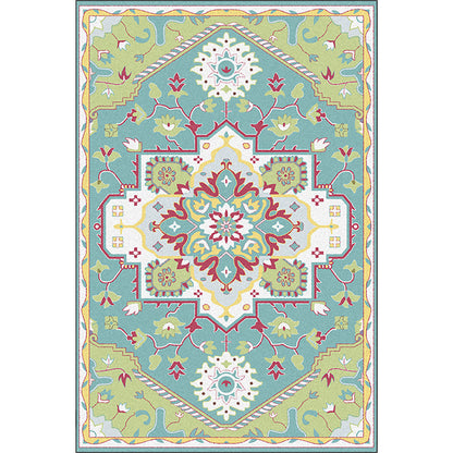 Skorter | Colorful Bedroom Rug Moroccan Medallion Floral Pattern Area Rug Polyester Non-Slip Stain-Resistant Rug