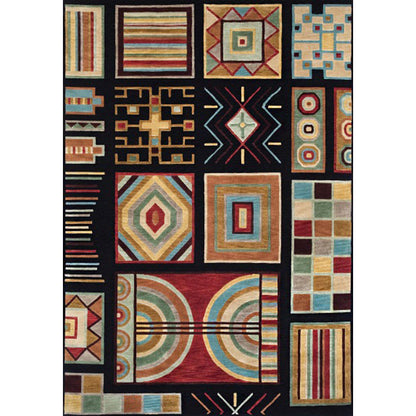 Skorter | Black Multicolored Southwest Rug Polyester Checkered Pattern Rug Washable Non-Slip Back Rug for the Living Room