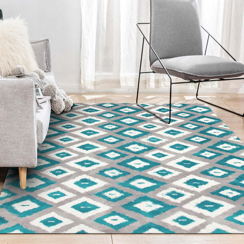 Skorter | Blue and Gray Bedroom Rug Novelty Geometric Diamond Pattern Area Rug Polyester Pet-Friendly Rug
