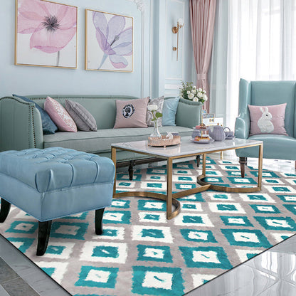 Skorter | Blue and Gray Bedroom Rug Novelty Geometric Diamond Pattern Area Rug Polyester Pet-Friendly Rug