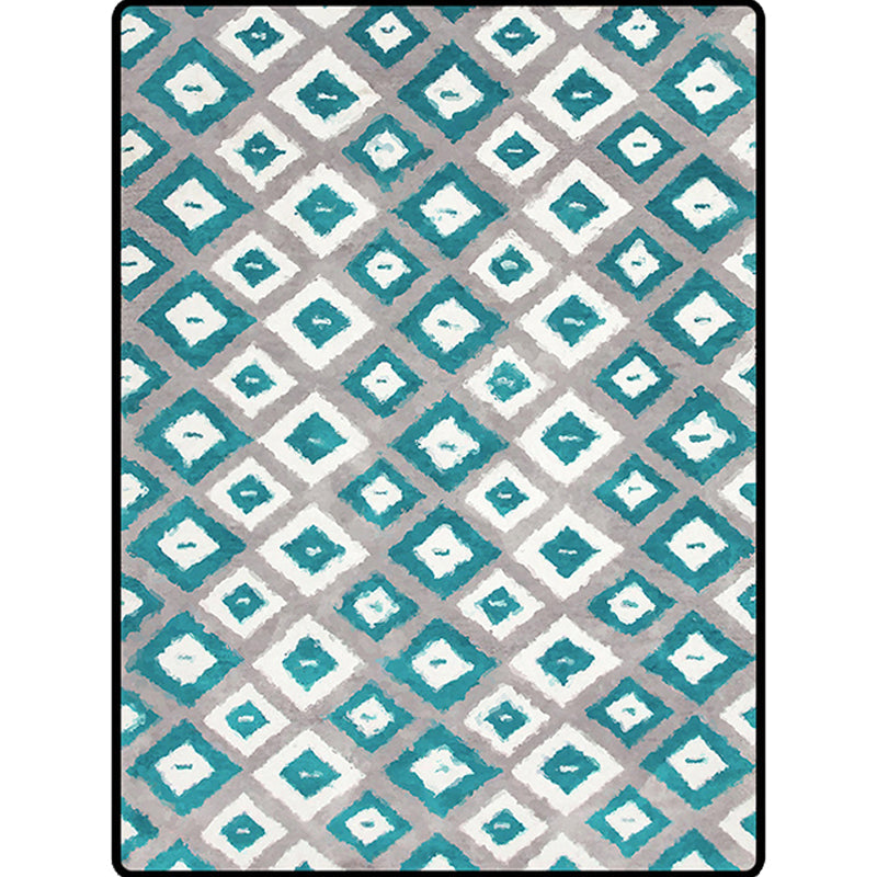 Skorter | Blue and Gray Bedroom Rug Novelty Geometric Diamond Pattern Area Rug Polyester Pet-Friendly Rug