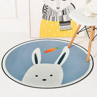Skorter | Blue and Ivory Children's Room Carpet Child Animals Rabbit Owl Elephant Penguin Pattern Area Rug Polyester Washable Carpet