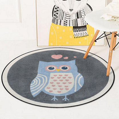 Skorter | Blue and Ivory Children's Room Carpet Child Animals Rabbit Owl Elephant Penguin Pattern Area Rug Polyester Washable Carpet