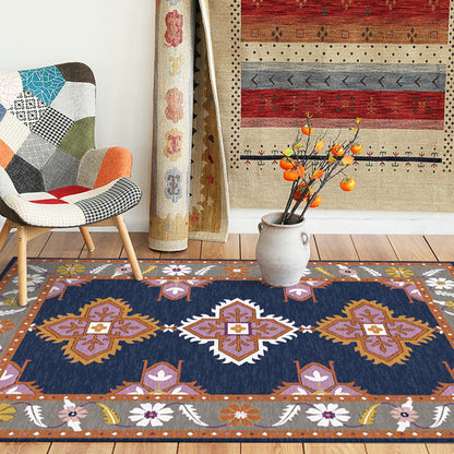 Skorter | Eastern Moroccan rug in blue and gray medallion flower petal pattern rug polyester non-slip rug for home decor