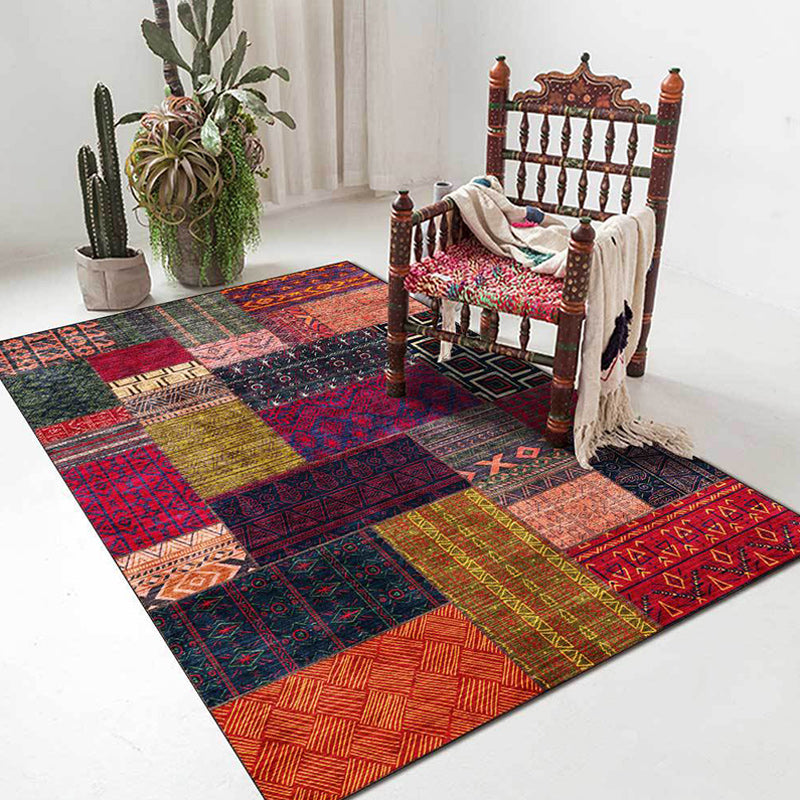 Skorter | American tribal pattern rug red and purple polyester rug machine washable non-slip back area rug for bedroom
