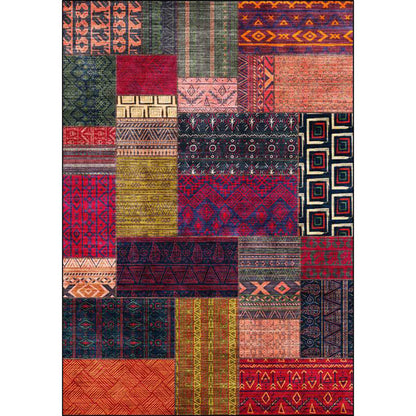 Skorter | American tribal pattern rug red and purple polyester rug machine washable non-slip back area rug for bedroom