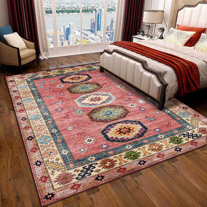 Skorter | American Tribal Pattern Rug Pink Polyester Rug Machine Washable Non-Slip Back Area Rug for Bedroom