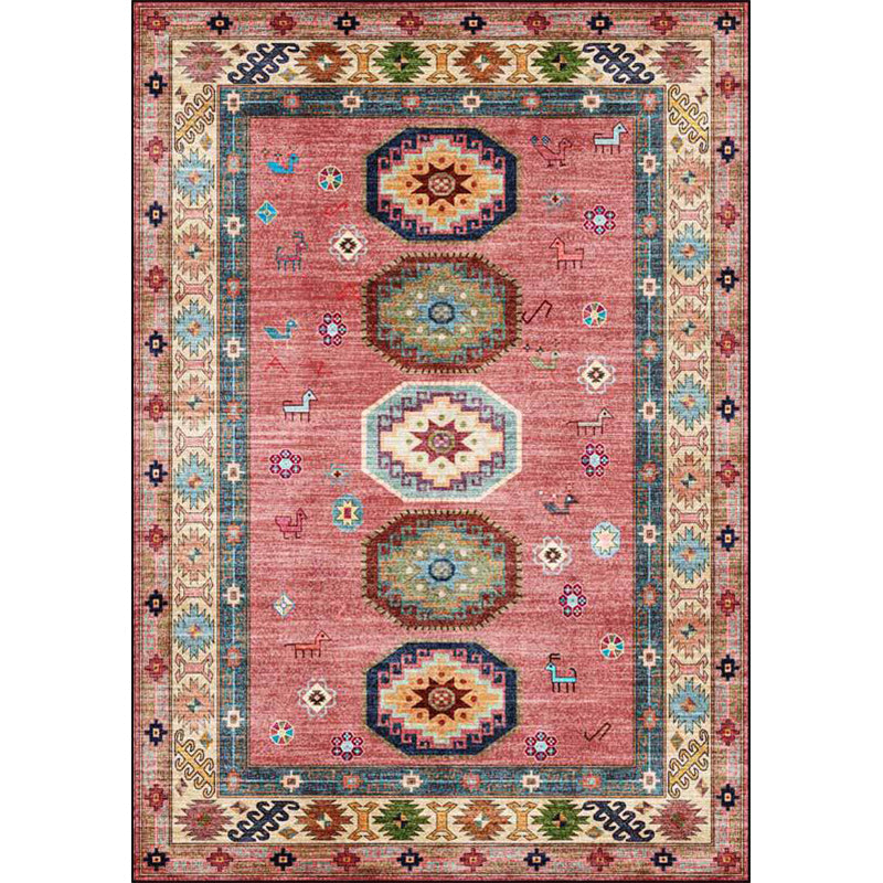 Skorter | American Tribal Pattern Rug Pink Polyester Rug Machine Washable Non-Slip Back Area Rug for Bedroom