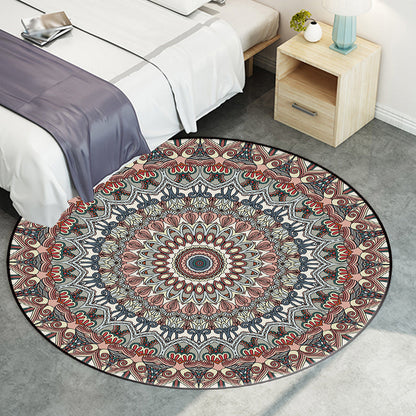 Skorter | Brown Moroccan Carpet Polyester floral printed carpet washable non-slip backing rug for living room