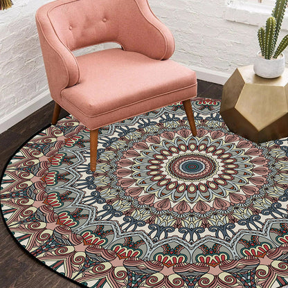 Skorter | Brown Moroccan Carpet Polyester floral printed carpet washable non-slip backing rug for living room