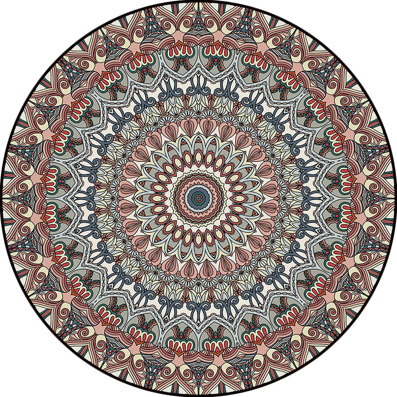 Skorter | Brown Moroccan Carpet Polyester floral printed carpet washable non-slip backing rug for living room