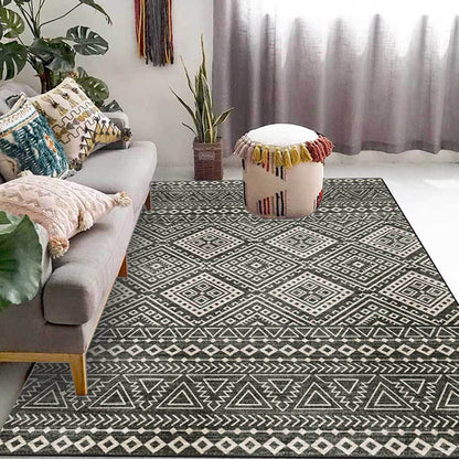 Skorter | Americana Southwestern Rug in Gray Geometric Diamond Stripe Pattern Rug Polyester Non-Slip Rug for Home Decor