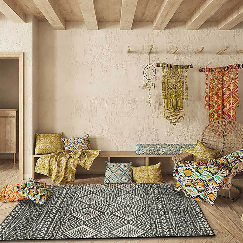 Skorter | Americana Southwestern Rug in Gray Geometric Diamond Stripe Pattern Rug Polyester Non-Slip Rug for Home Decor