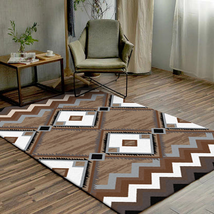 Skorter | Brown Bedroom Carpet Southwestern Geometric Diamond Wave Pattern Area Rug Polyester Non-Slip Rug