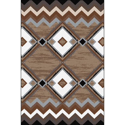 Skorter | Brown Bedroom Carpet Southwestern Geometric Diamond Wave Pattern Area Rug Polyester Non-Slip Rug