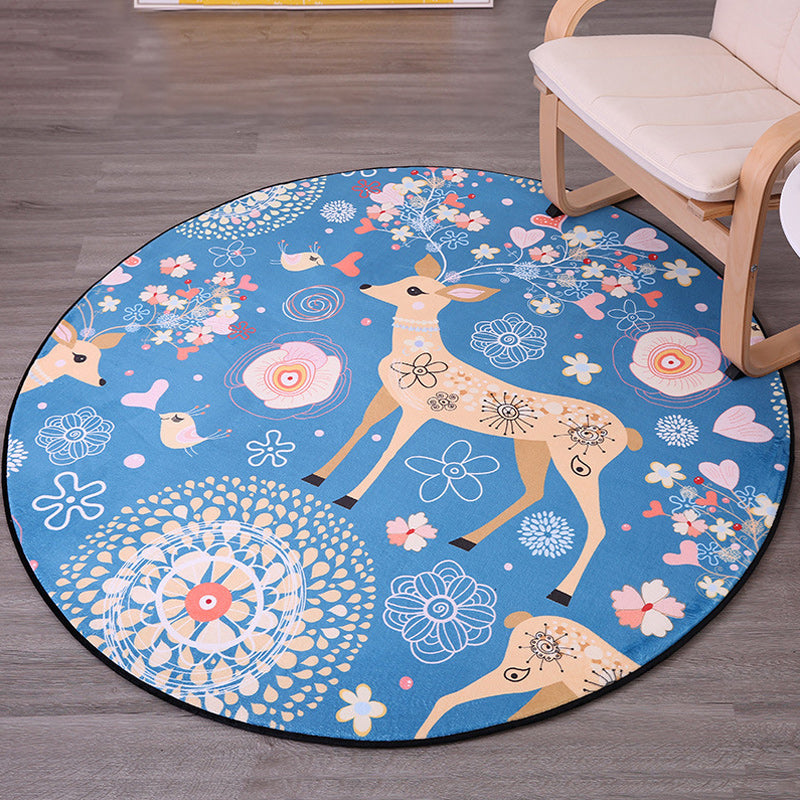 Skorter | Children's room carpet in blue animal fawn floral pattern carpet polyester stain-resistant carpet
