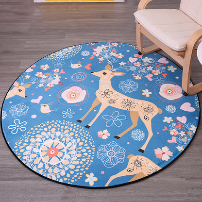 Skorter | Children's room carpet in blue animal fawn floral pattern carpet polyester stain-resistant carpet