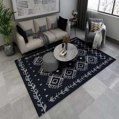 Skorter | Black and brown southwestern carpet polyester tribal pattern carpet washable non-slip backing carpet for the living room