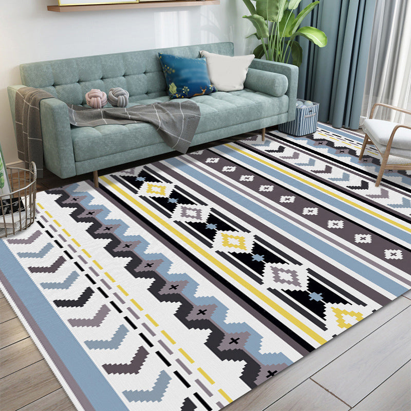 Skorter | Americana Tribal Geometric Pattern Rug Black and Grey Polyester Rug Machine Washable Non-Slip Area Rug for Bedroom